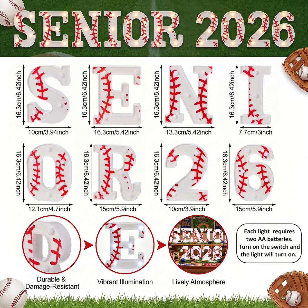 Honoson senior night baseball LED decor enhances party ambiance