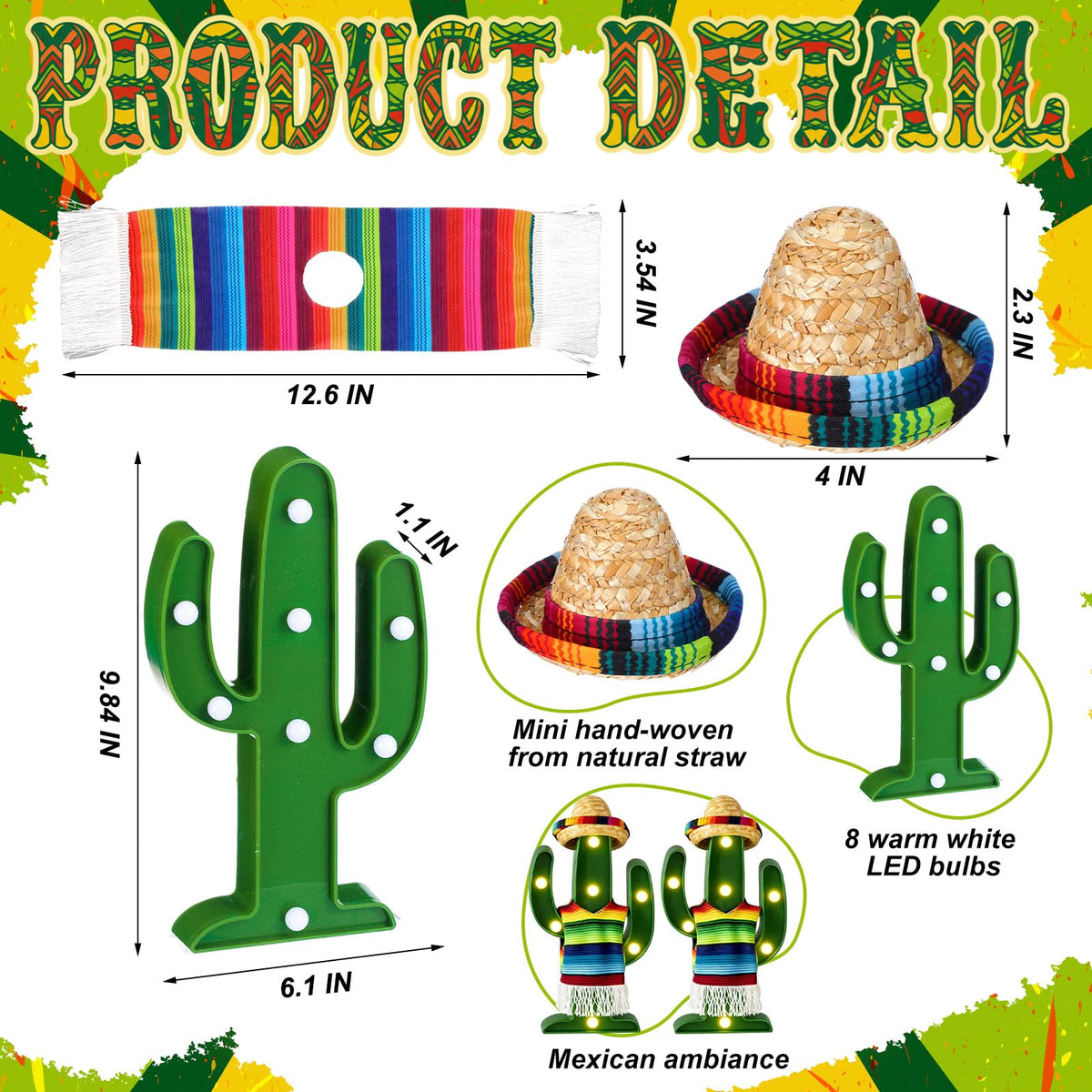 Honoson straw hat decor adds handmade charm to the cactus night lamp.