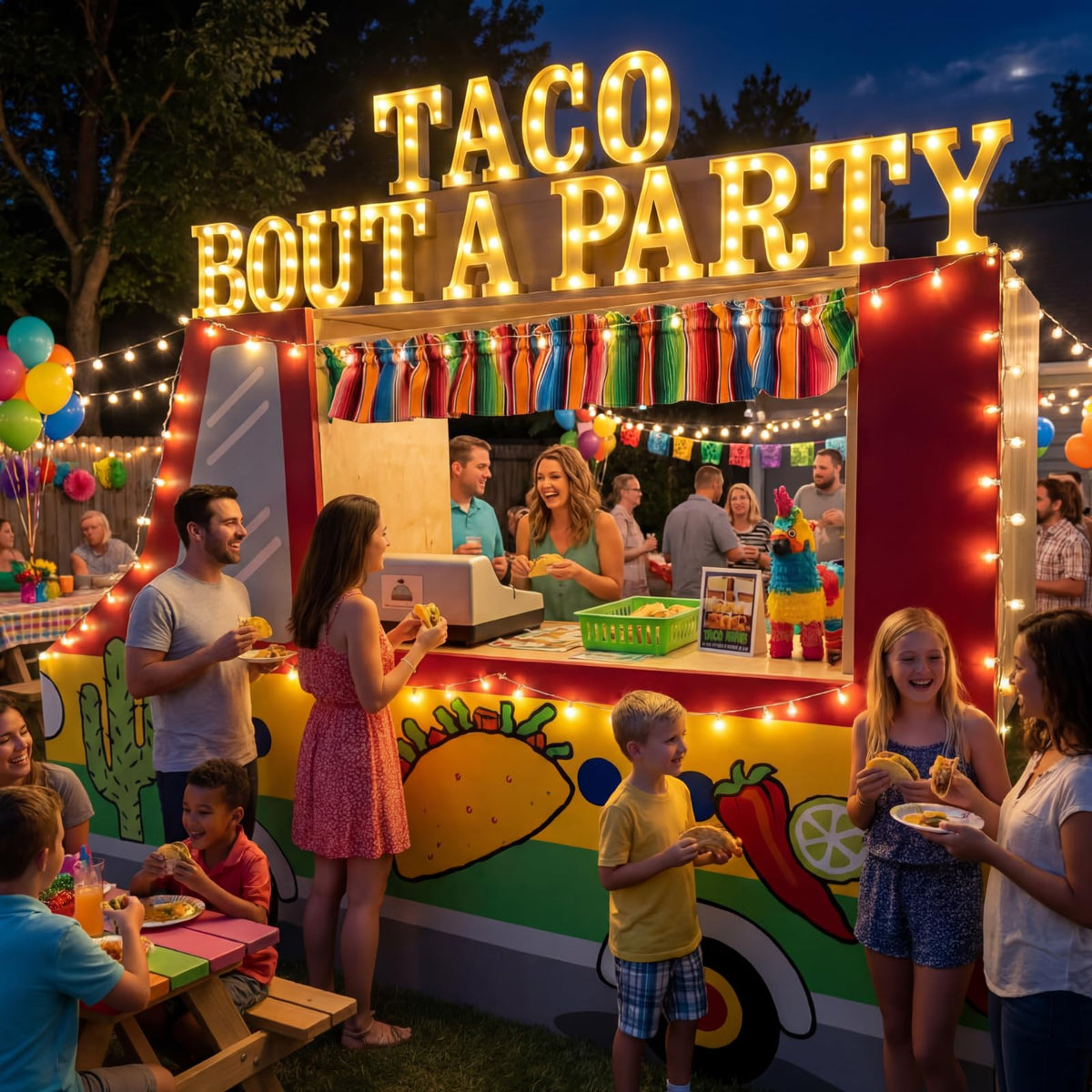 Honoson Taco Bout A Party LED signs glow with warm yellow light for celebrations