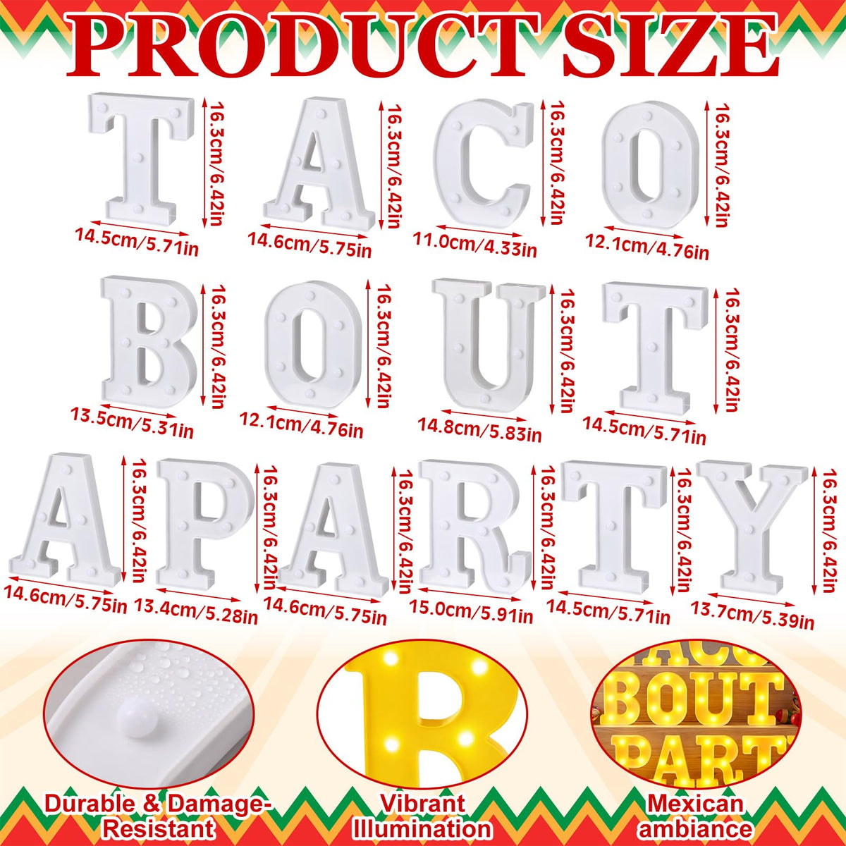 Honoson Taco Bout A Party table display letters serve as a playful centerpiece