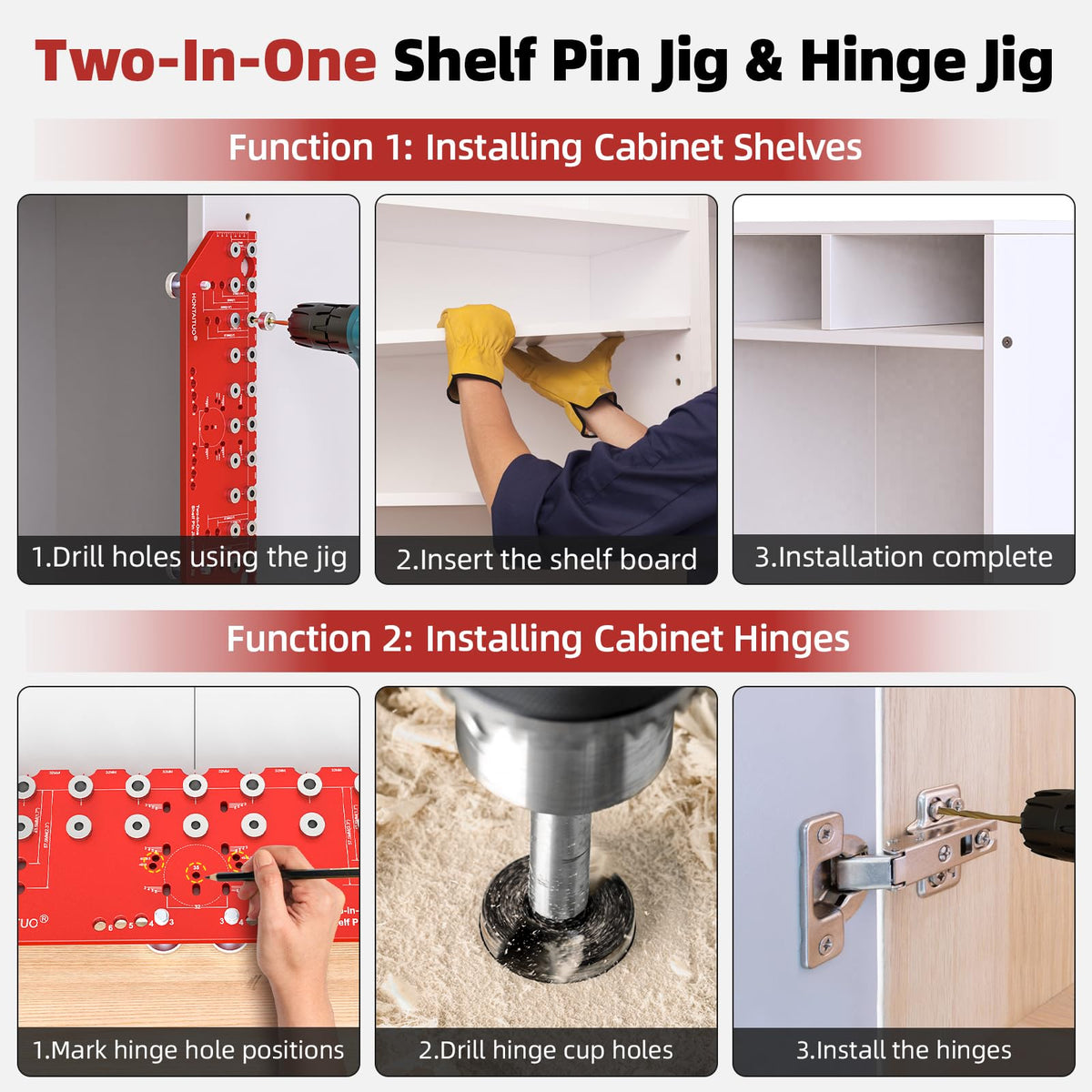 HONTAITUO hinge jig fits common concealed hinges for reliable drilling.