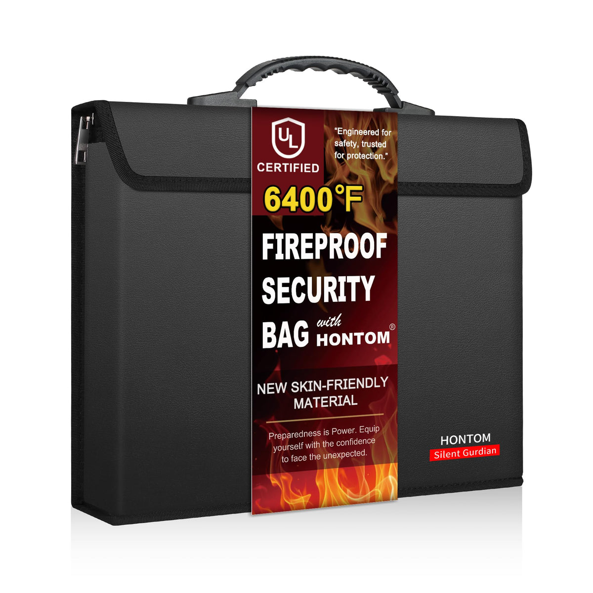 Hontom fireproof bag lid view showing secure protection for documents