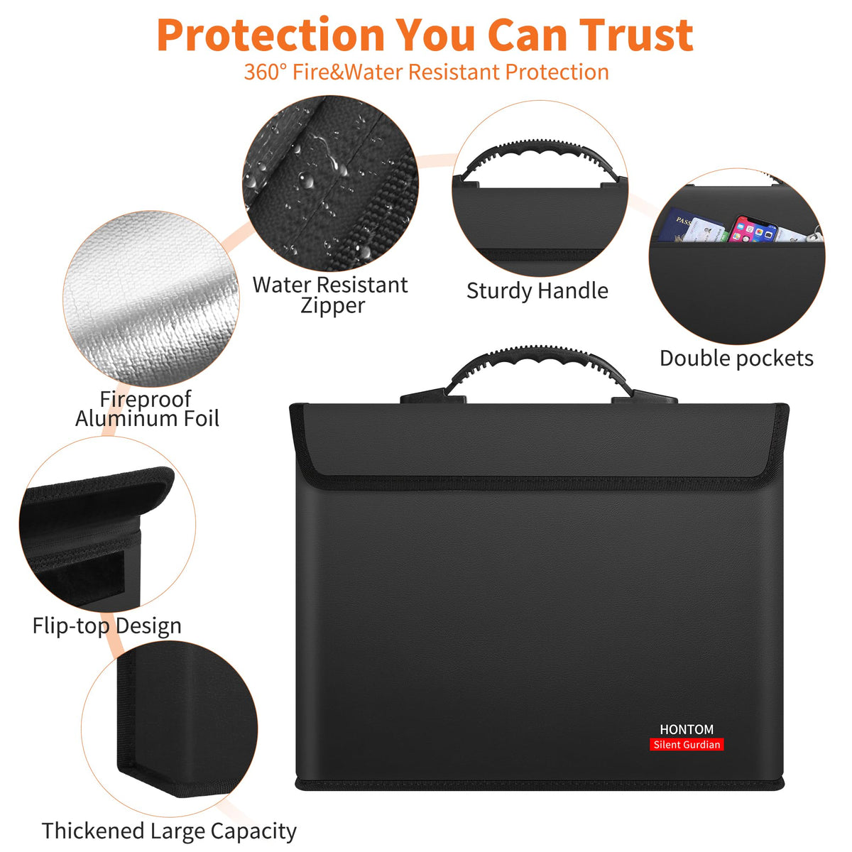 Hontom fireproof bag Velcro cover keeps flames out and items secure