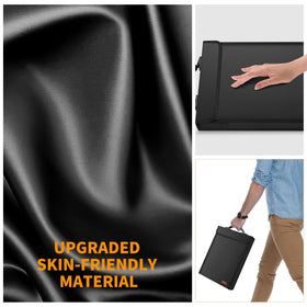Hontom bag shown in office setting ready for documents and valuables.