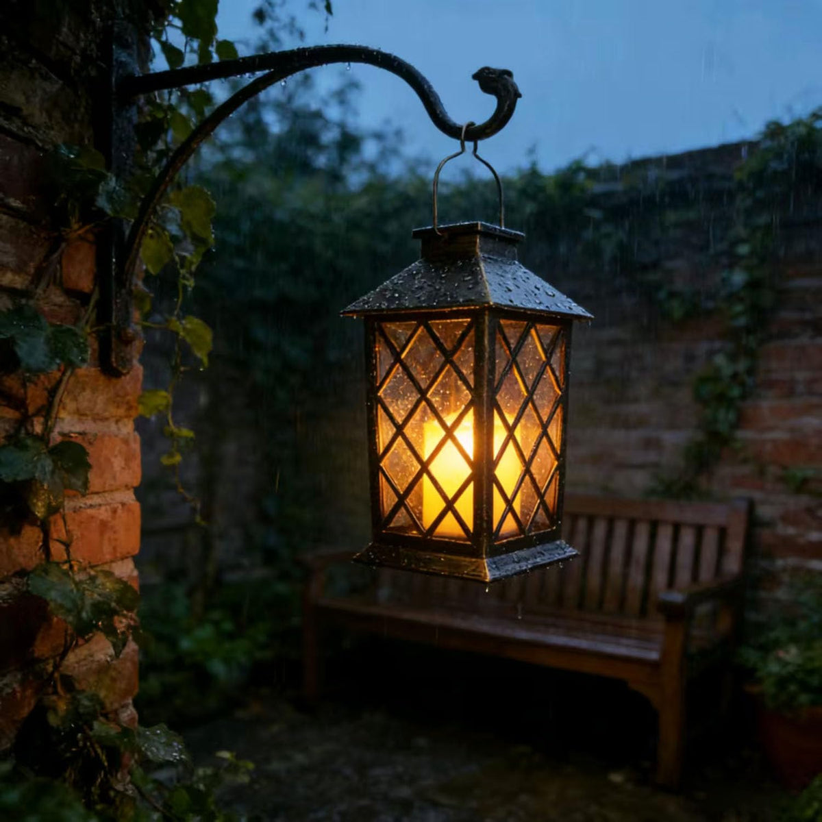 HOOEN LED flickering candle inside lantern creates warm glow