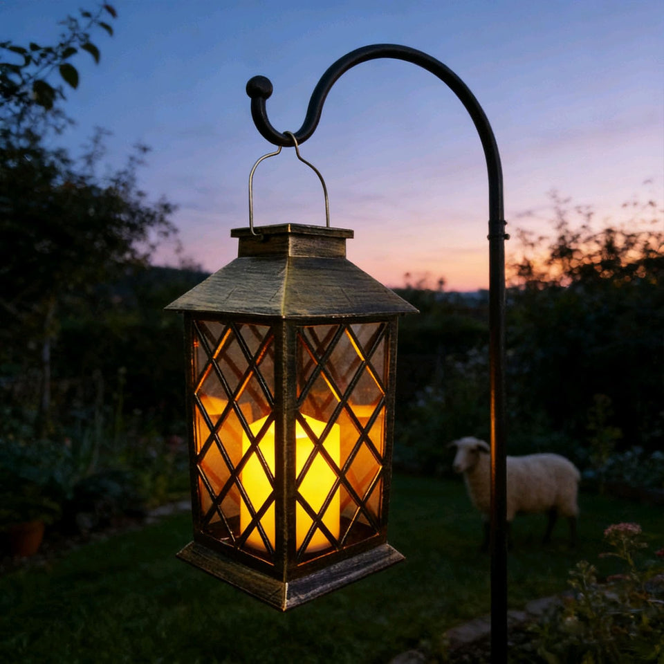 HOOEN solar lantern hanging on a porch for cozy evenings