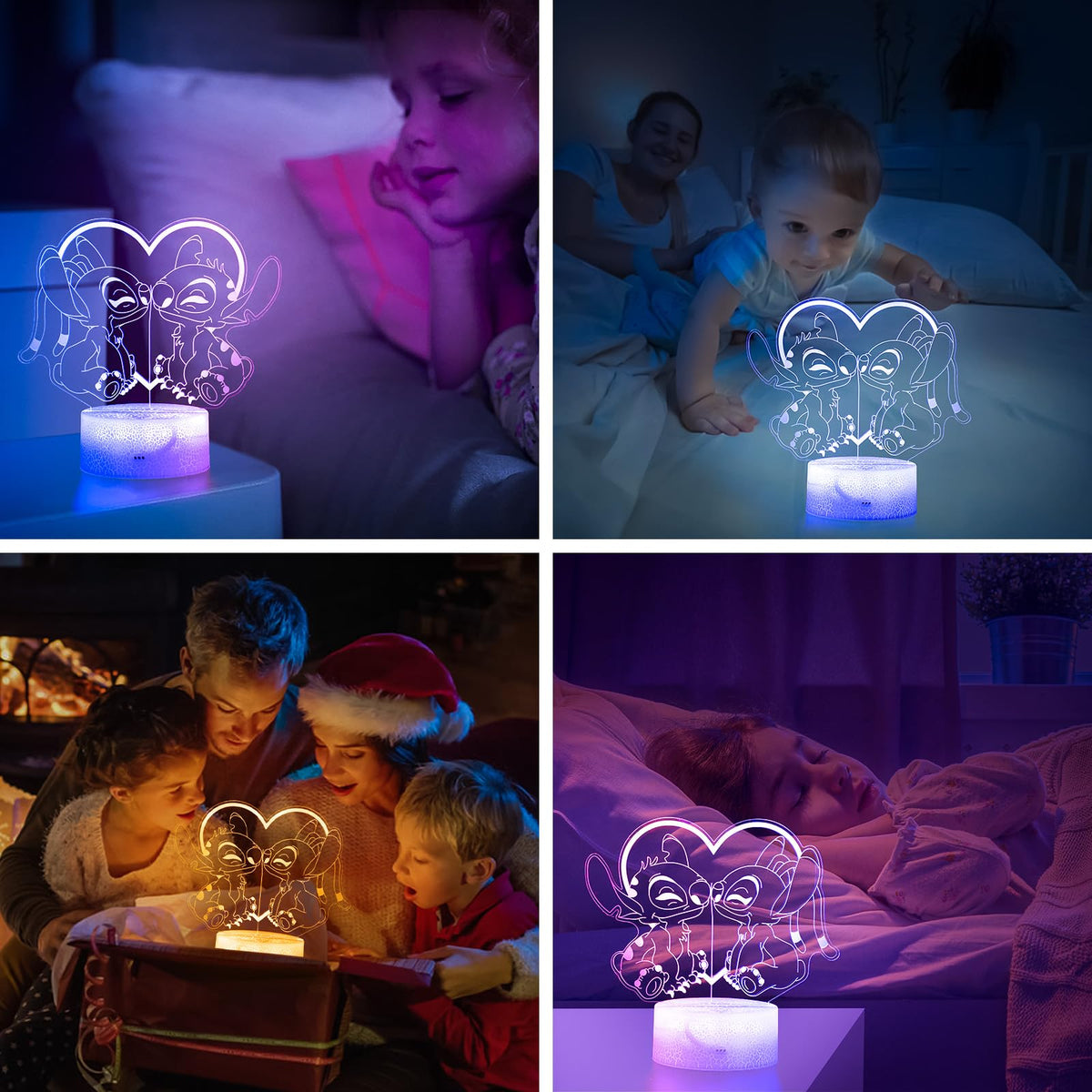 Hoofun Stitch Night Light 3D illusion creates a playful bedtime scene.