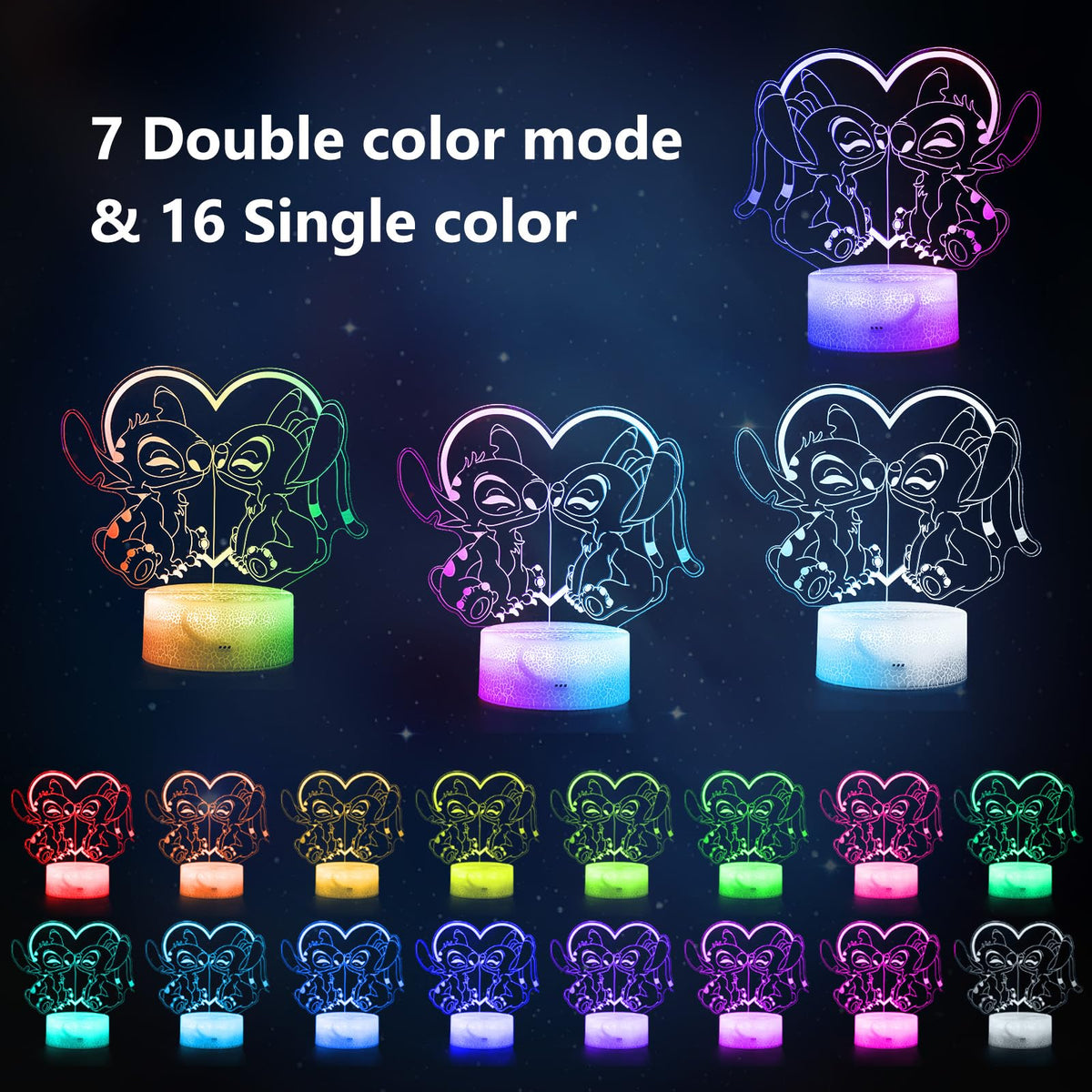 Hoofun Stitch Night Light remote control enables easy color and brightness adjustments.
