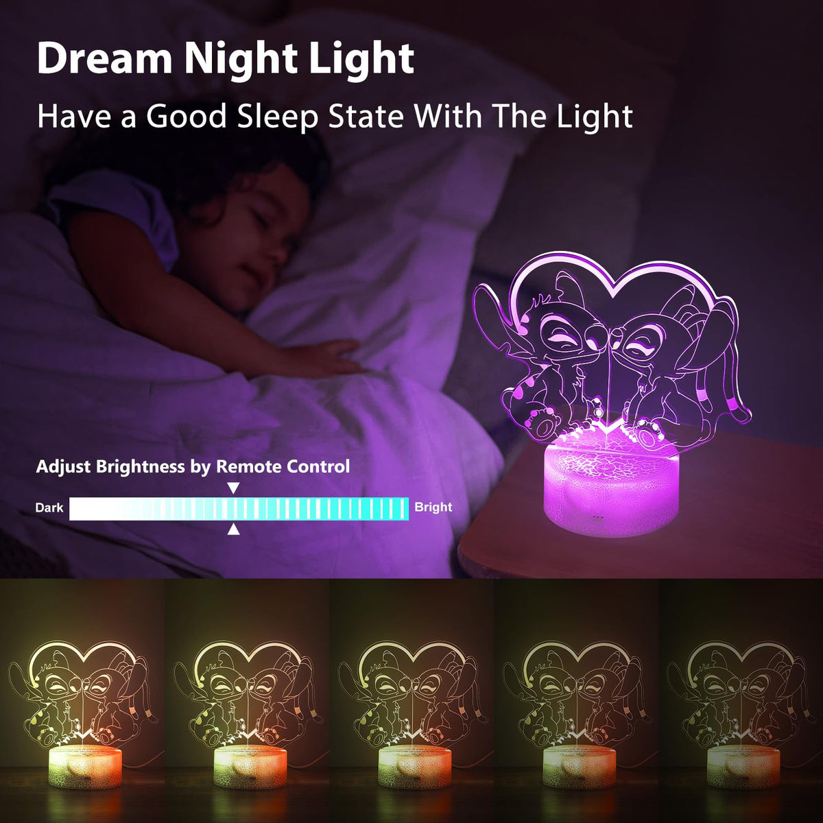 Hoofun Stitch Night Light touch control for quick bedside light changes.