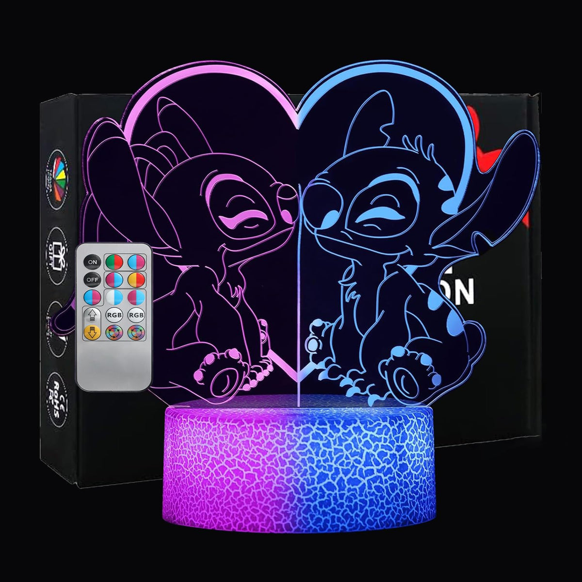 Hoofun Stitch Night Light with two-color effects provides gentle, kid-friendly illumination.