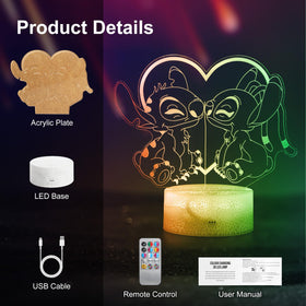 Hoofun Stitch Night Light powers via USB or 3 AA batteries for flexibility.