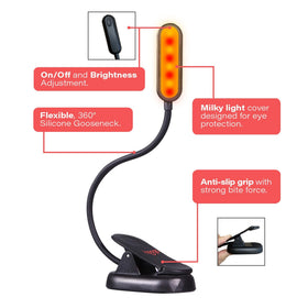 Hooga Amber Book Light with 7-inch gooseneck directing light precisely for bedtime reading.