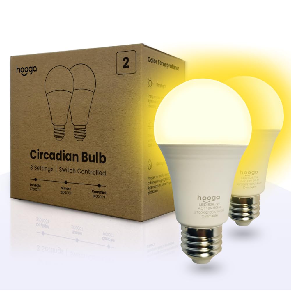 Hooga circadian 2700K full-spectrum bulb enhances mood and color accuracy.
