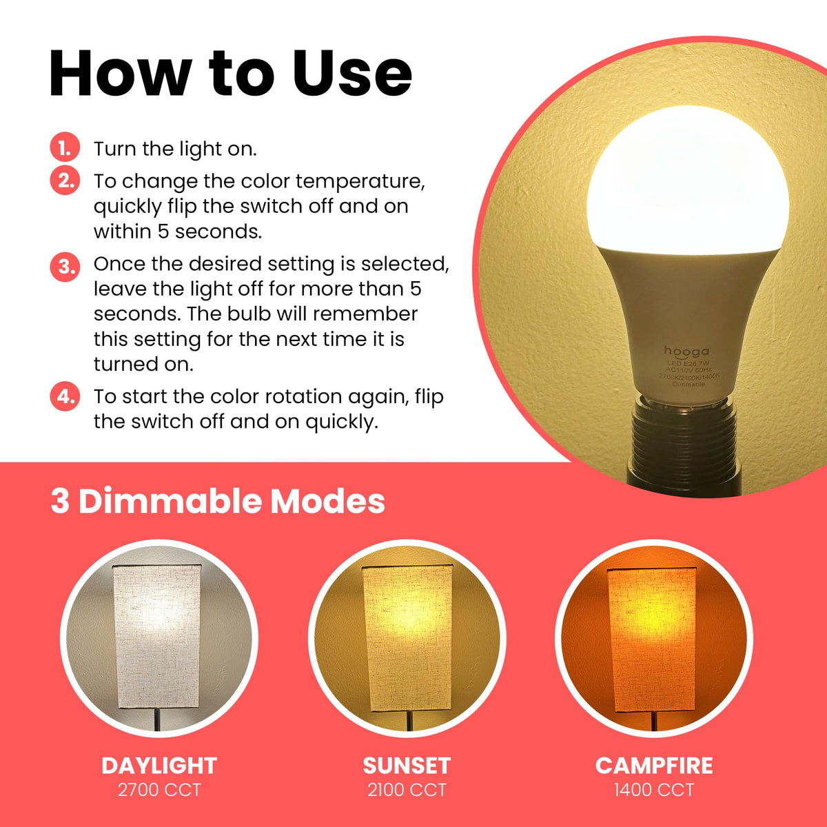 Hooga Circadian bulb with E26 base fits standard fixtures