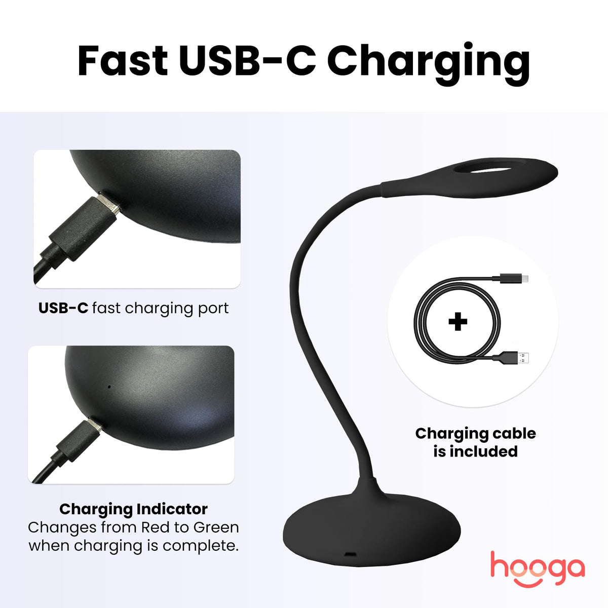 Hooga Desk Lamp full-spectrum white 4000K brightens morning tasks.