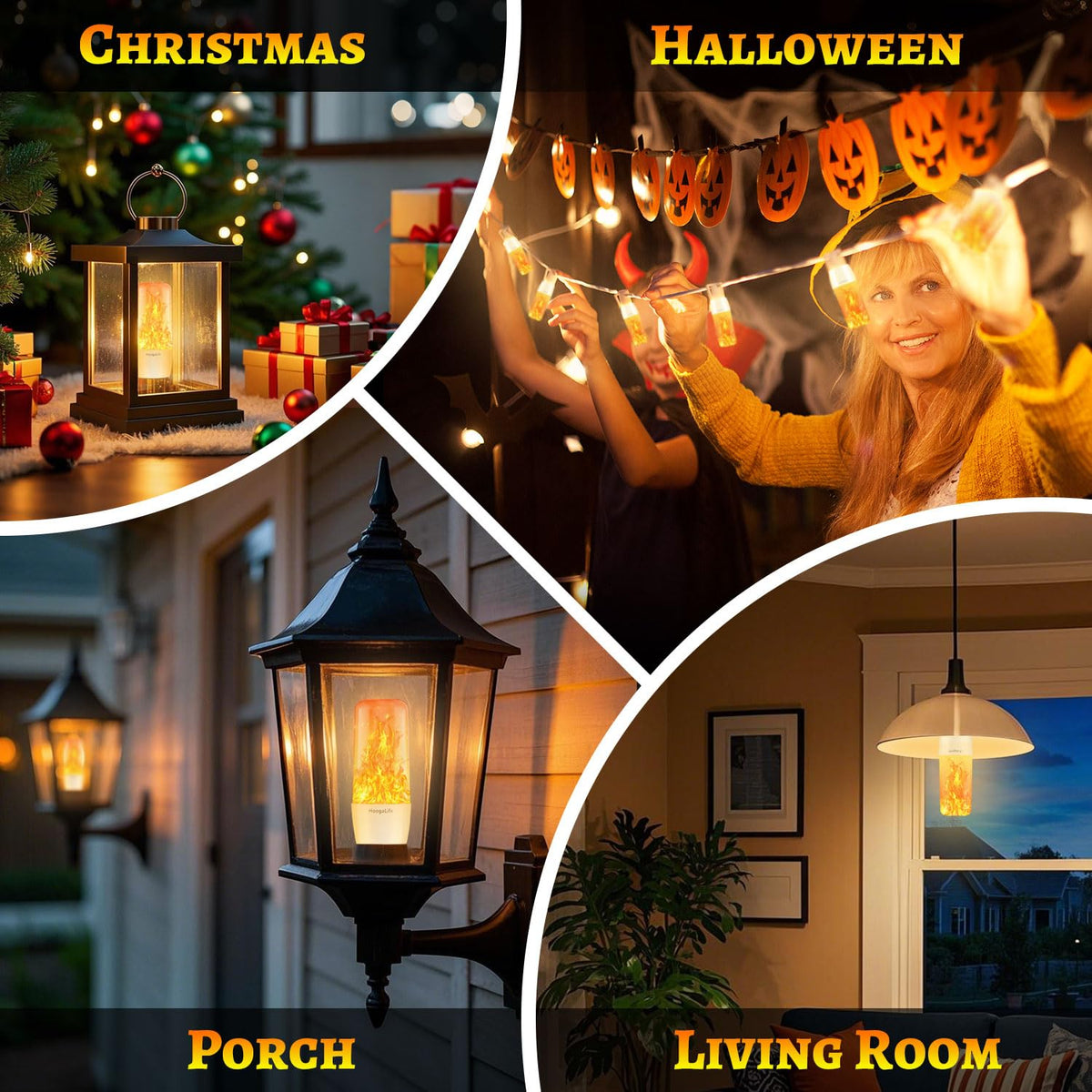 HoogaLife flame bulb Halloween decor provides flickering light without open flame risk.