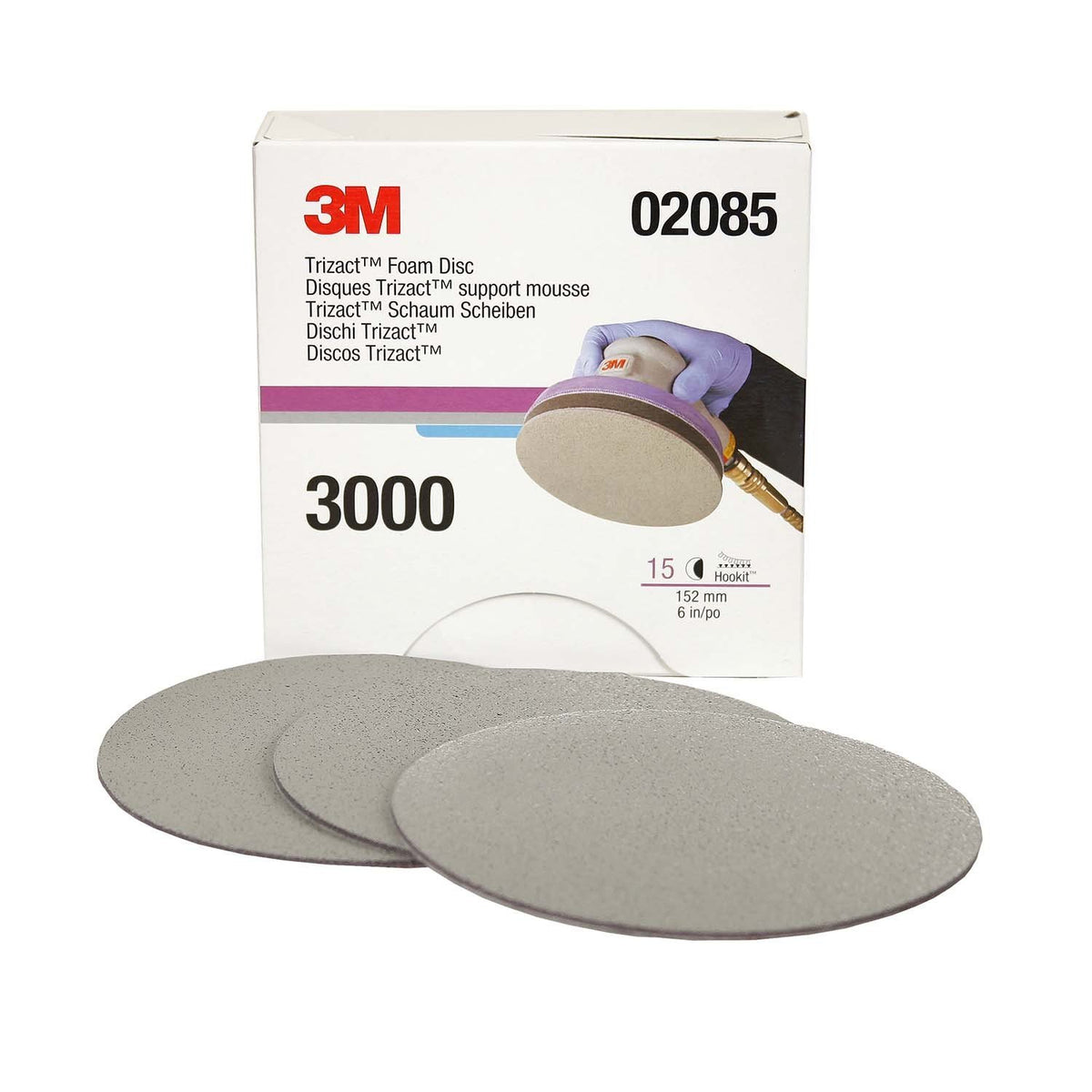 Hookit 3M Trizact foam disc P3000 on a 6-inch pad ready for finishing tasks