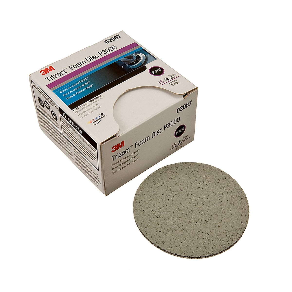 Hookit foam disc P3000 closeup showing uniform mineral structure for consistent finishes.