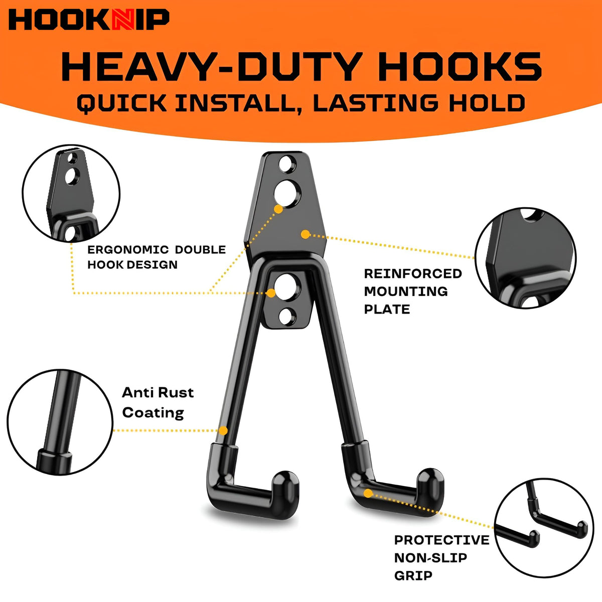 HOOKNIP Pack 13 five-hook-types organize bikes ladders and tools