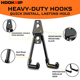 HOOKNIP Pack 13 five-hook-types organize bikes ladders and tools