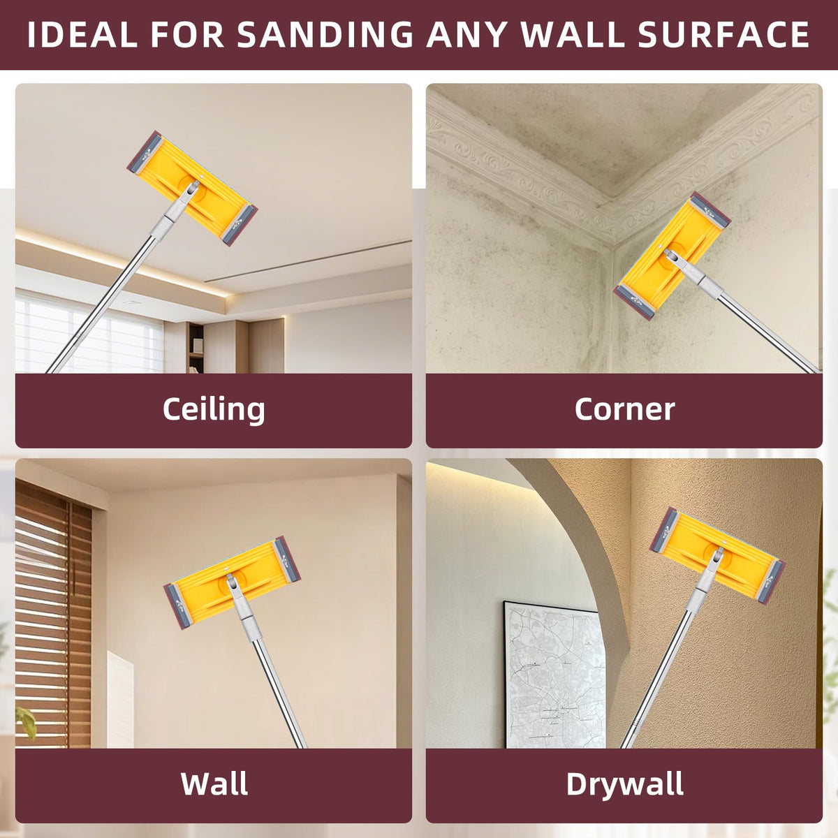 HOOMESUN Pole Sander adjustable-length pole enables safe, ladder-free work.