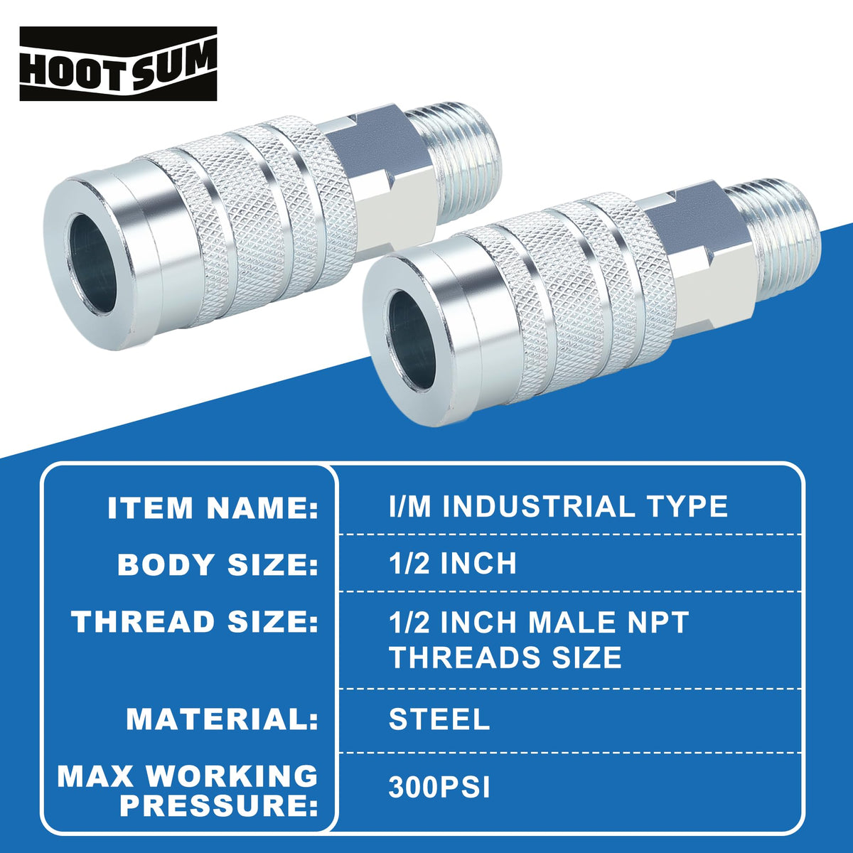 HOOTSUM half-inch air plug ready for reliable tool hose attachment.