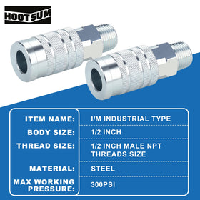 HOOTSUM half-inch air plug ready for reliable tool hose attachment.
