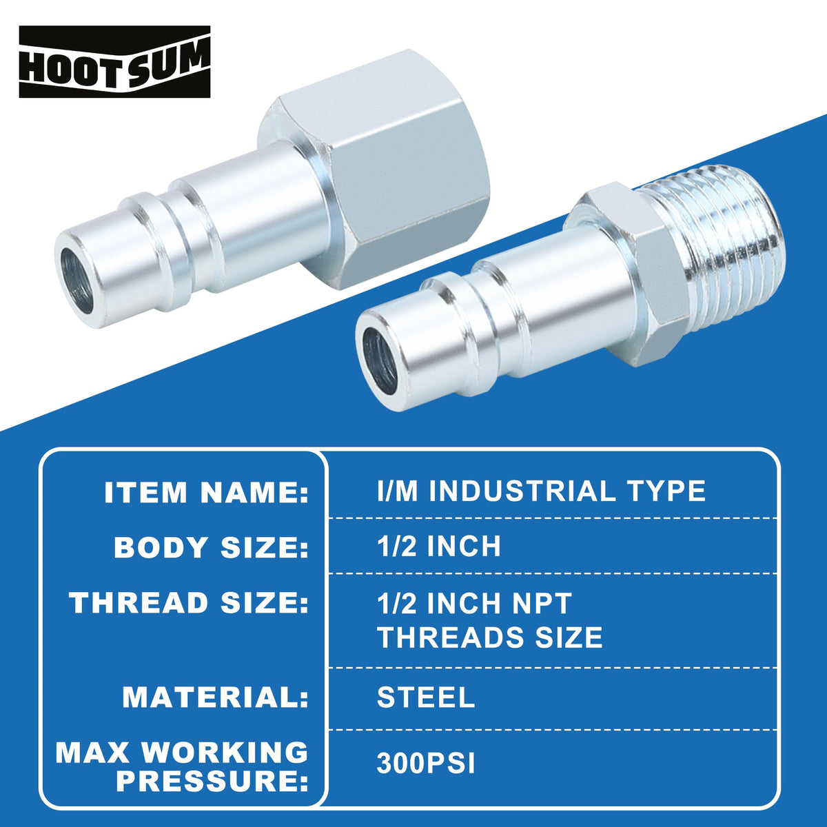 HOOTSUM im industrial coupler compatible with I/M plugs for versatile setups.