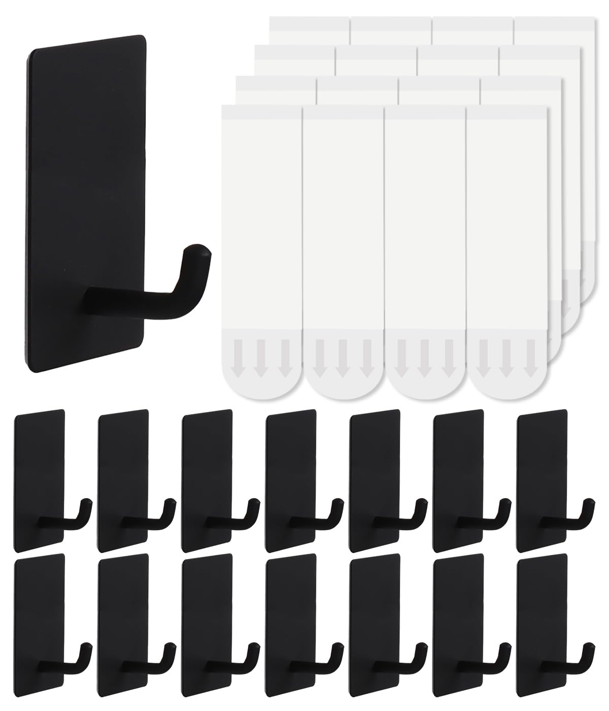 Hoousuper 14-pcs towel hooks with removable strips for damage-free towel organization.