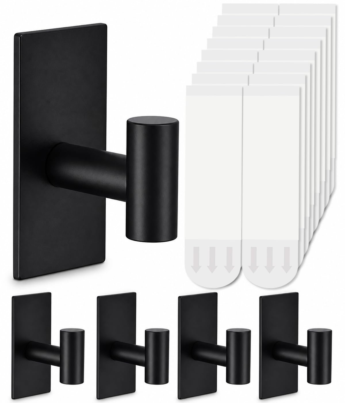 Hoousuper 5pc towel hooks front view highlights sleek black stainless steel design