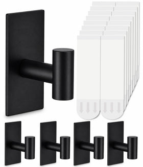 Hoousuper 5pc towel hooks front view highlights sleek black stainless steel design