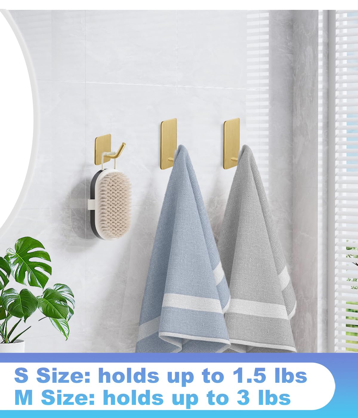 Hoousuper heavy-duty bathroom hooks shown supporting towels and robes.