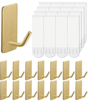 Hoousuper towel hooks 14-pack mounted on wall for towels and robes.
