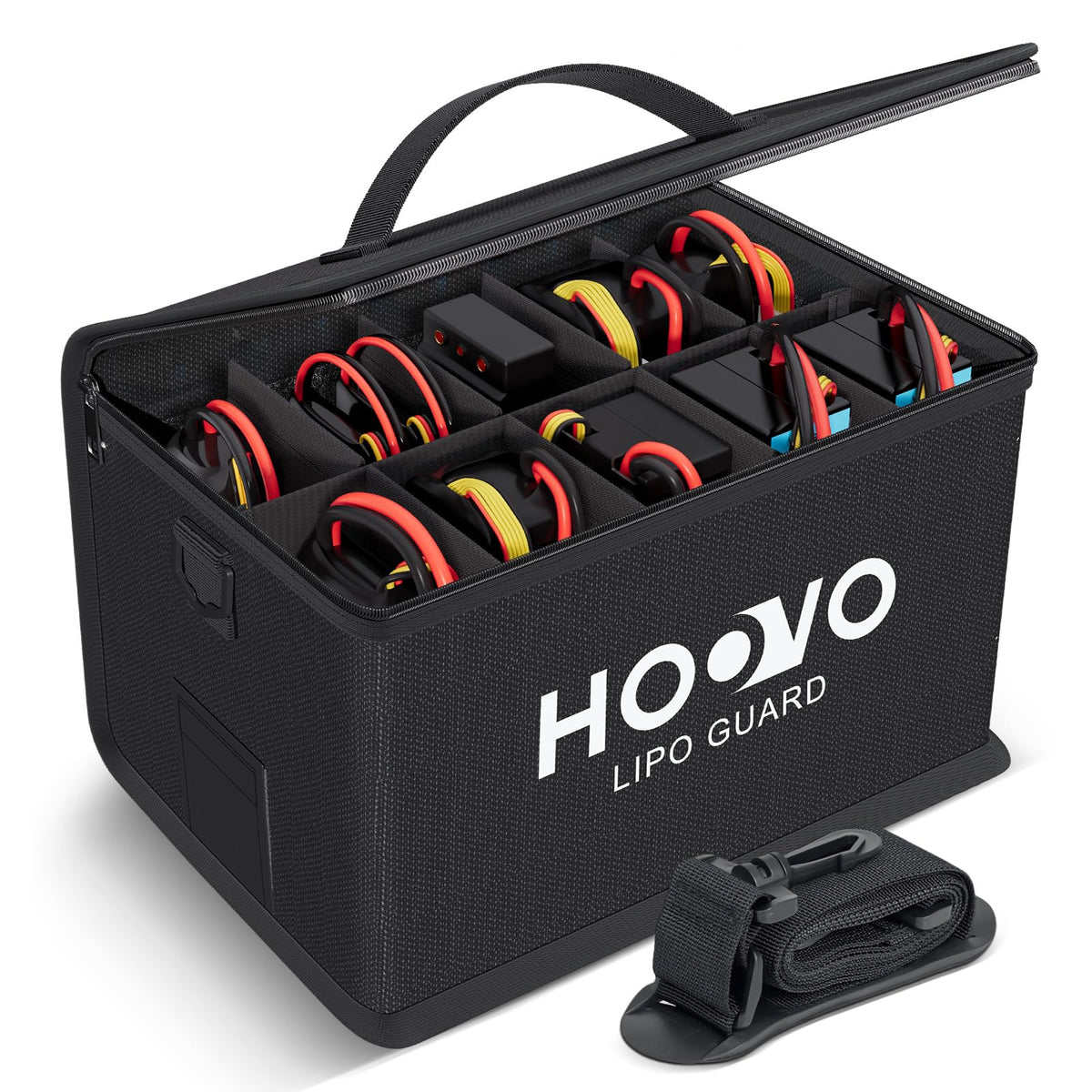 HOOVO Lipo Bag with fireproof shell for safe LiPo storage.