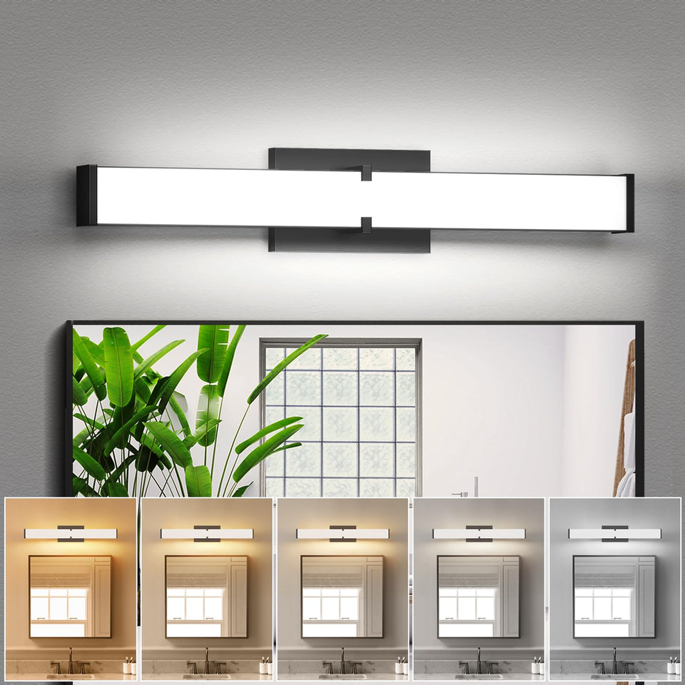 HOPAI modern 24in black vanity light front view for bright, even bathroom illumination