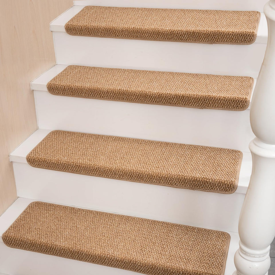 Hopeviva bullnose stair treads on wooden steps provide non-slip traction.