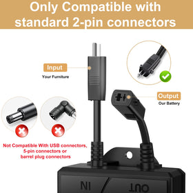 HopeNest 2-pin battery pack for standard recliner ports without USB adapters
