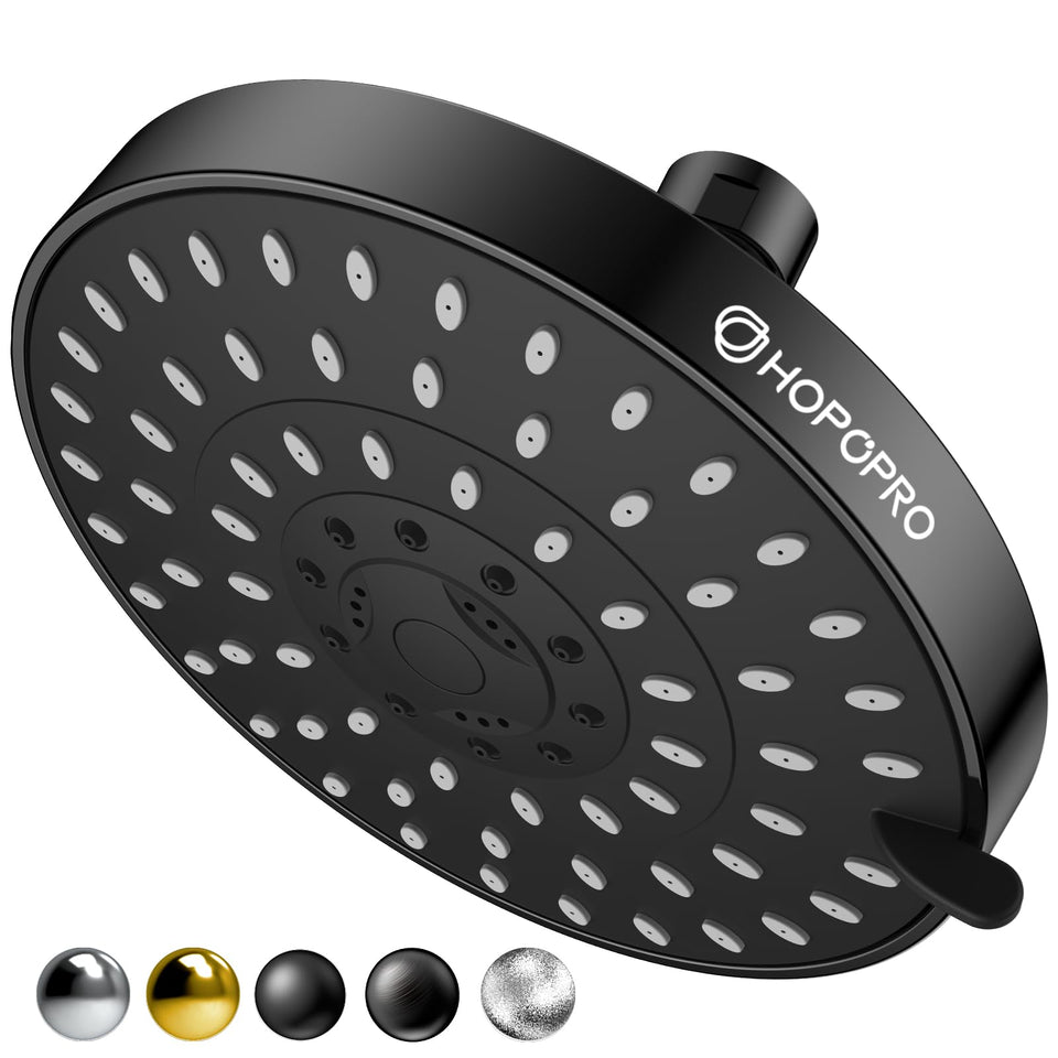 HOPOPRO 5-mode high-pressure shower head with 6in matte black panel for spa-like showers.