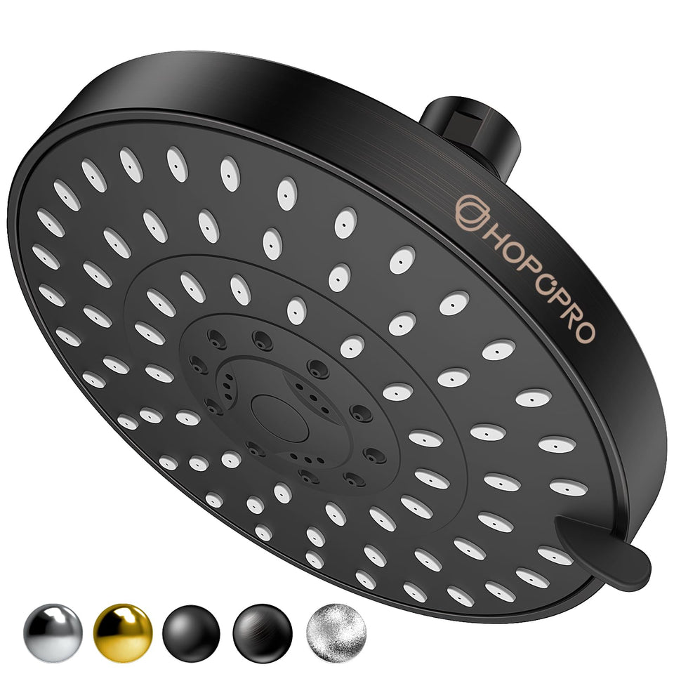 HOPOPRO 5-mode high pressure shower head front view delivers powerful spa-like spray.