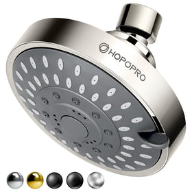 HOPOPRO 5-mode showerhead front view in brushed nickel with high-pressure spray