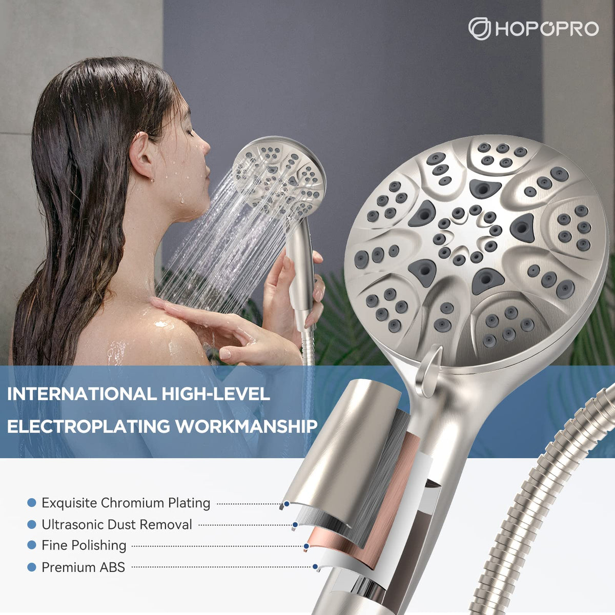 HOPOPRO showerhead 6-modes panel demonstrates versatile bathing options
