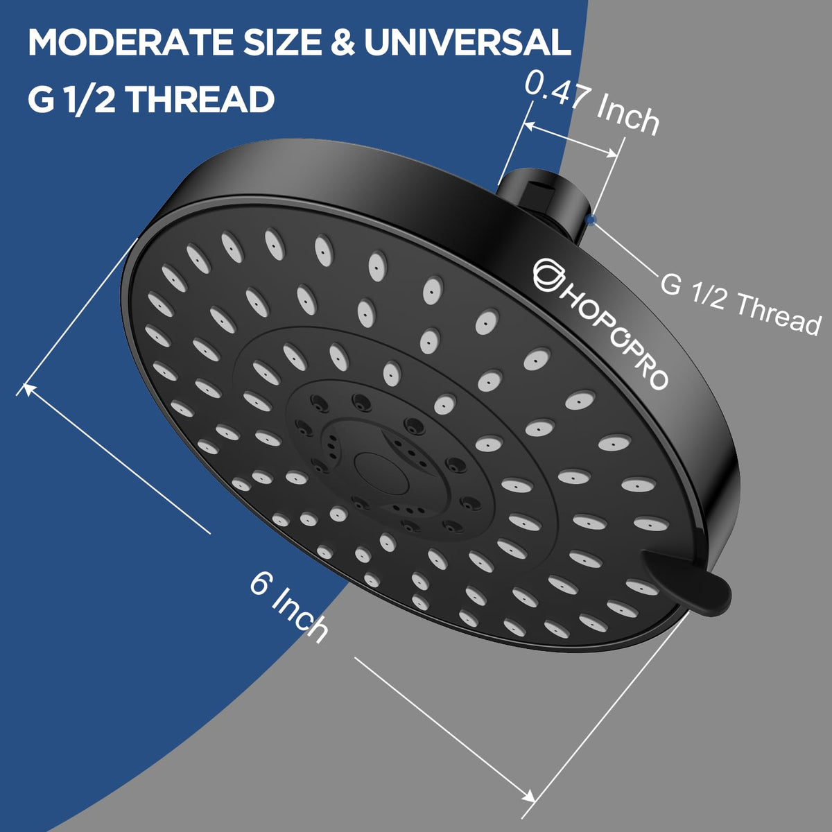 HOPOPRO 84-nozzle rain showerhead delivers broad coverage with steady pressure on a matte black panel.