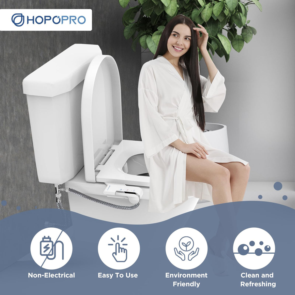HOPOPRO chrome lever controls adjustable water pressure for comfortable use.