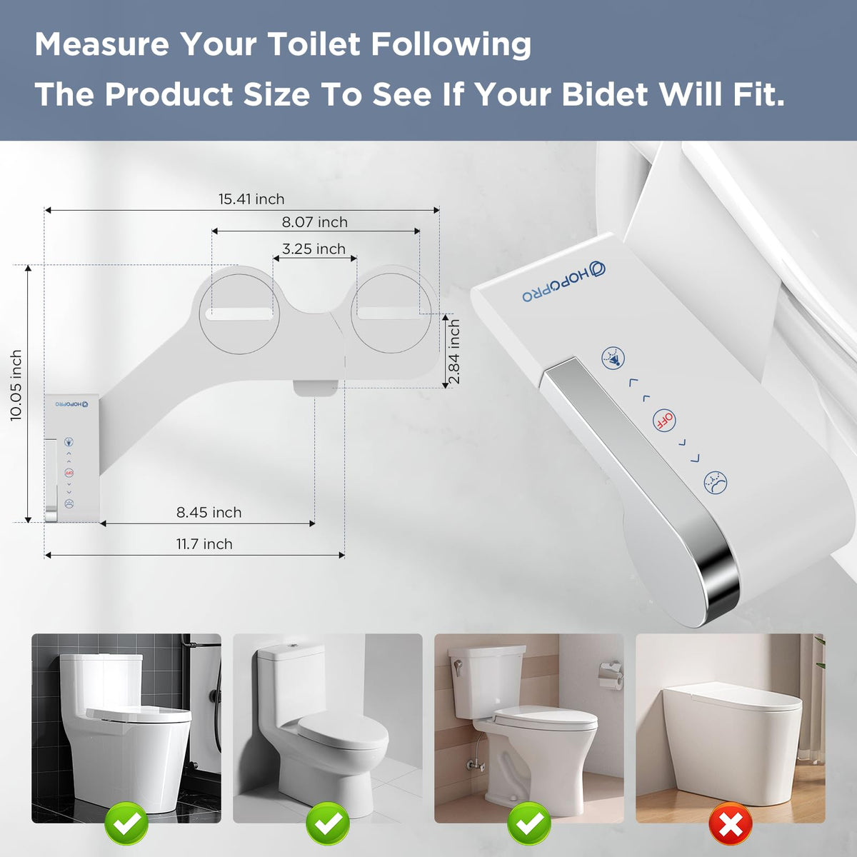 HOPOPRO bidet with dual nozzles offers versatile front and rear cleansing.