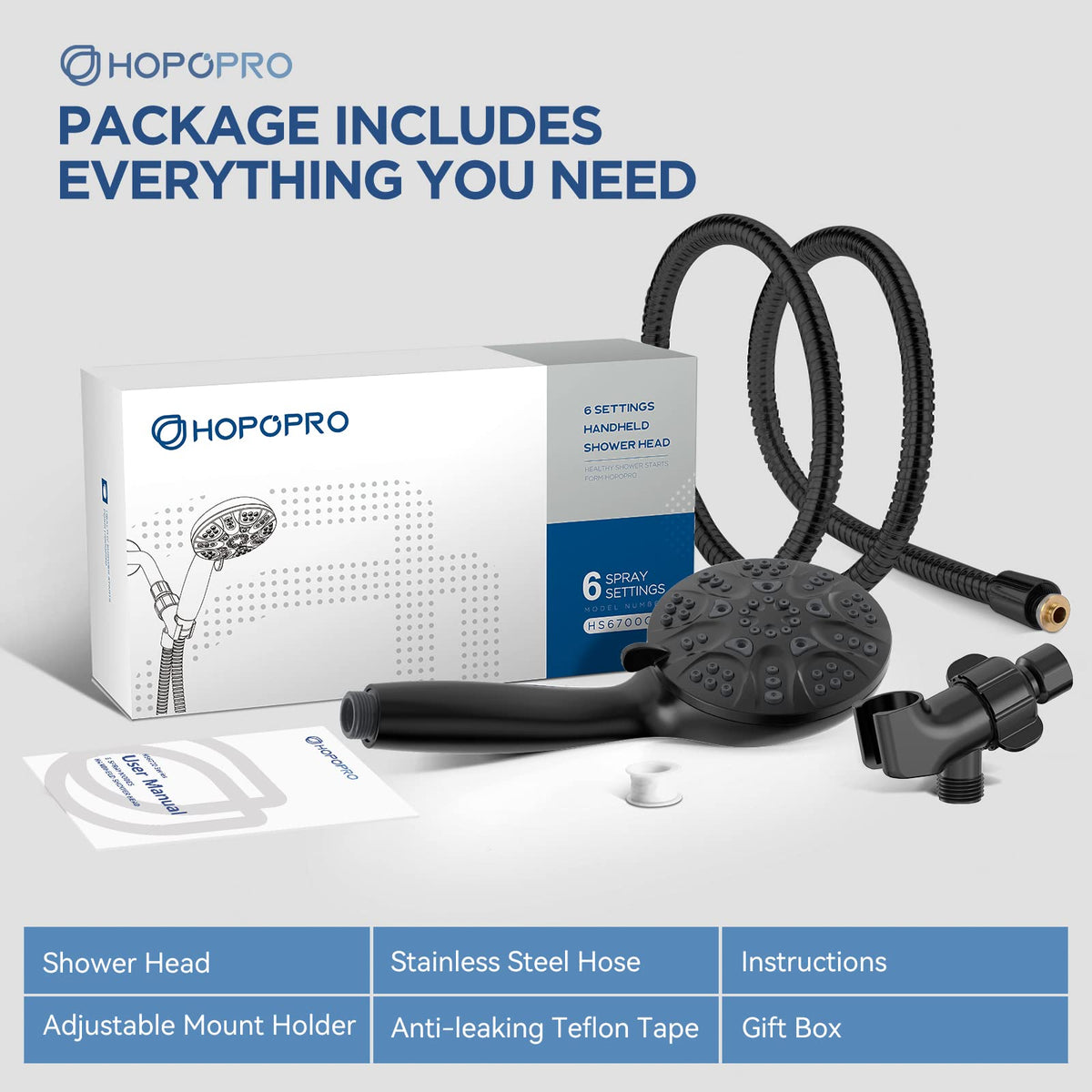 HOPOPRO chrome-plated shower head with durable, modern finish