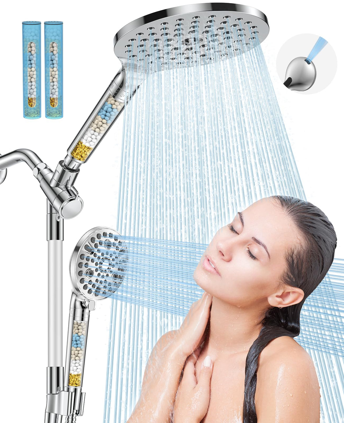 HOPOPRO dual filtered showerheads rainfall head for full-body coverage and impurity filtration