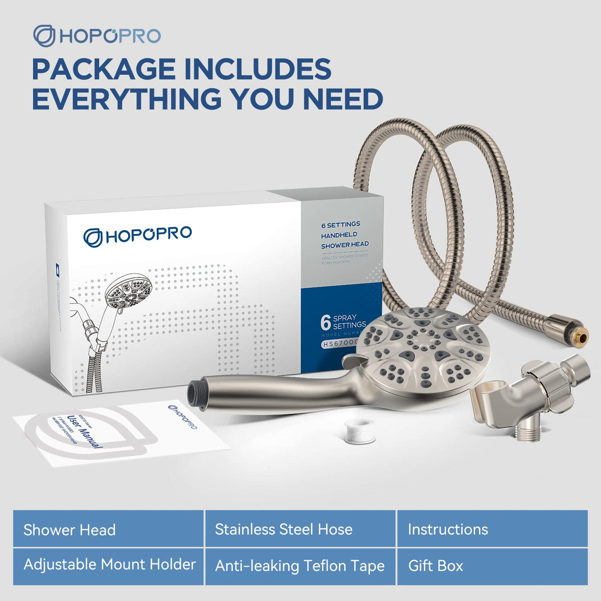 HOPOPRO universal G1/2 thread shows broad compatibility with standard shower arms