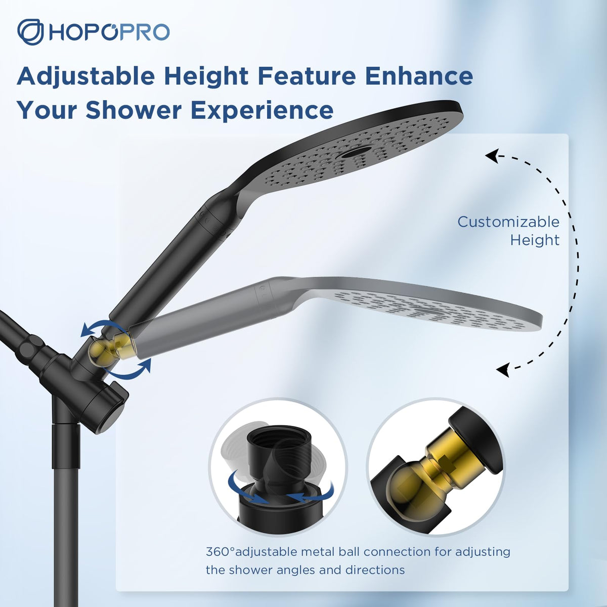 HOPOPRO universal G1/2 connection fits most standard shower arms