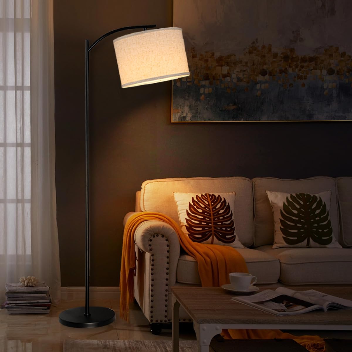 HoperBriwght bedroom or office floor lamp complements decor with a gentle linen glow.