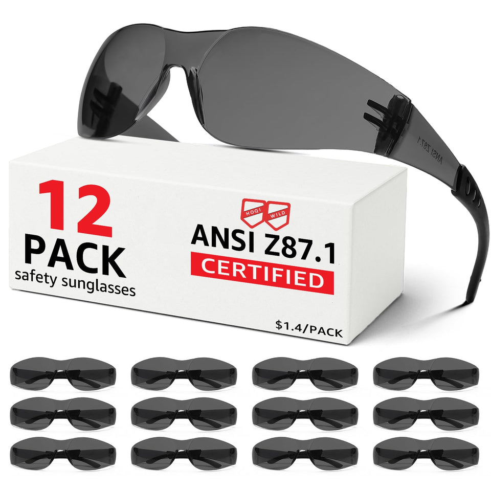 Hoqiwild ANSI Z87.1 tinted safety glasses, 12-pack, protect eyes from debris and glare